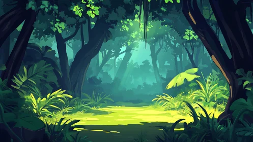 Luminescent Forest Clearing: Architectural Light Study in Verdant Canopy.