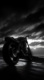 Midnight road beast framed in storm-lit chrome silence.