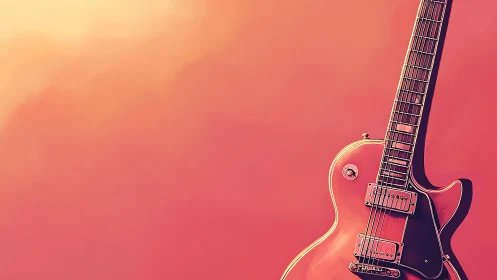 Electric guitar glows against warm sunset gradient backdrop