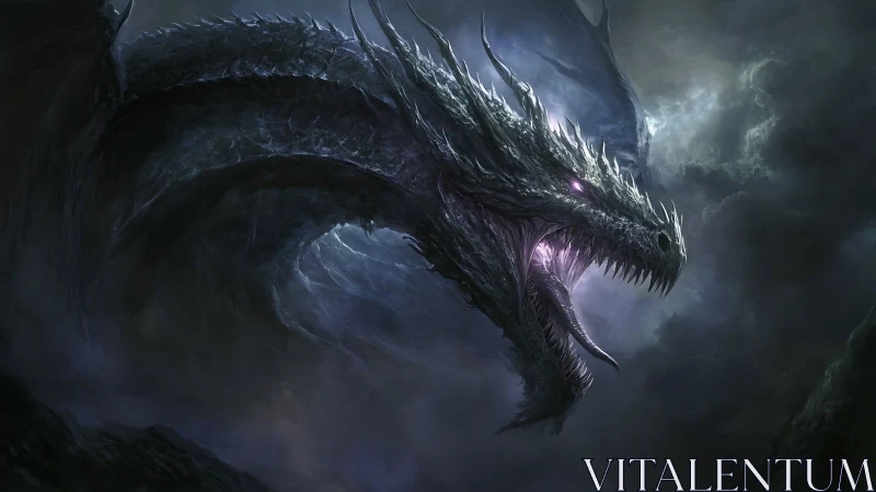 Storm-lit shadow dragon unleashes a menacing cosmic roar