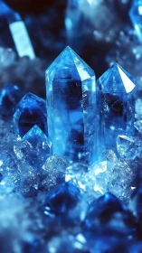 Azure crystal cluster rendered with luminous depth and refraction.