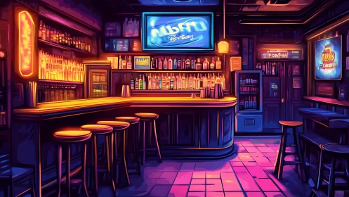 Neon-lit cocktail bar glows with bold futuristic ambience.