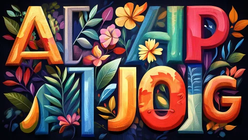 Colorful 3D letters interwoven with lush tropical foliage