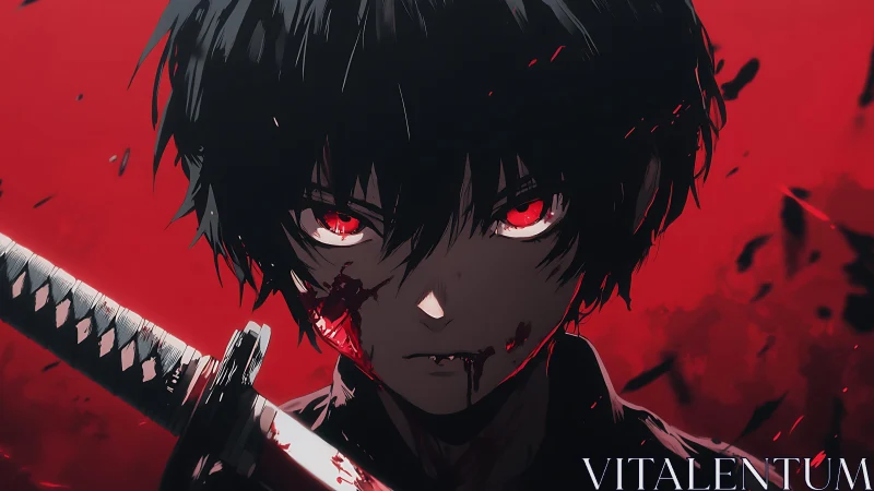 Brooding swordbearer in a storm of red resolve.