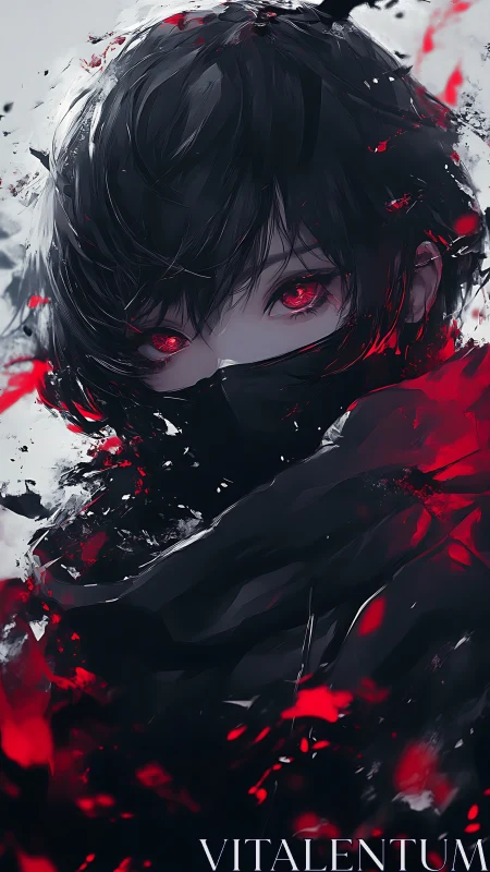 Mysterious masked hero with glowing crimson eyes in motion.