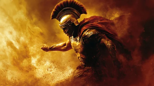 Dynamic hoplite charge in turbulent ochre particulate field.