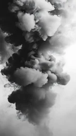 Monochrome vertical ink smoke plume in soft diffused light.