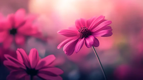 Magenta Daisy Composite in Shallow Depth Field.