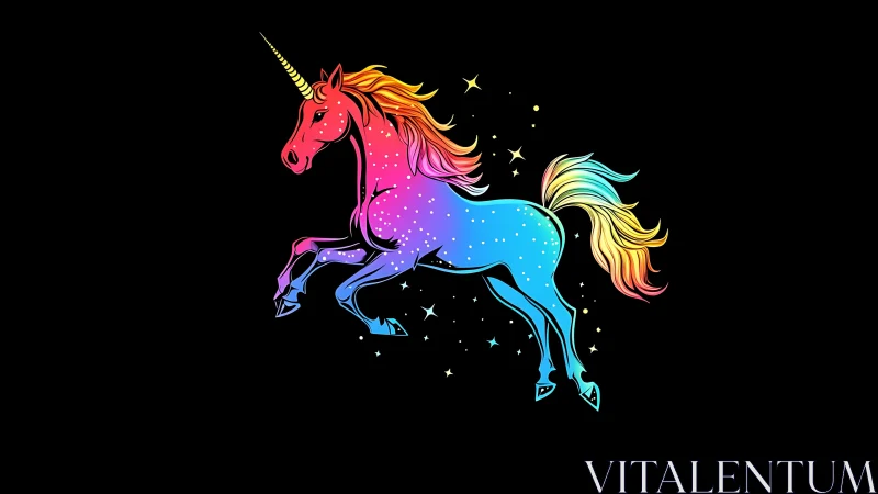 Rainbow gradient unicorn illustration on solid black background