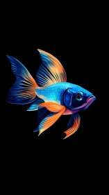 Neon blue goldfish rendered in high-contrast digital illustration