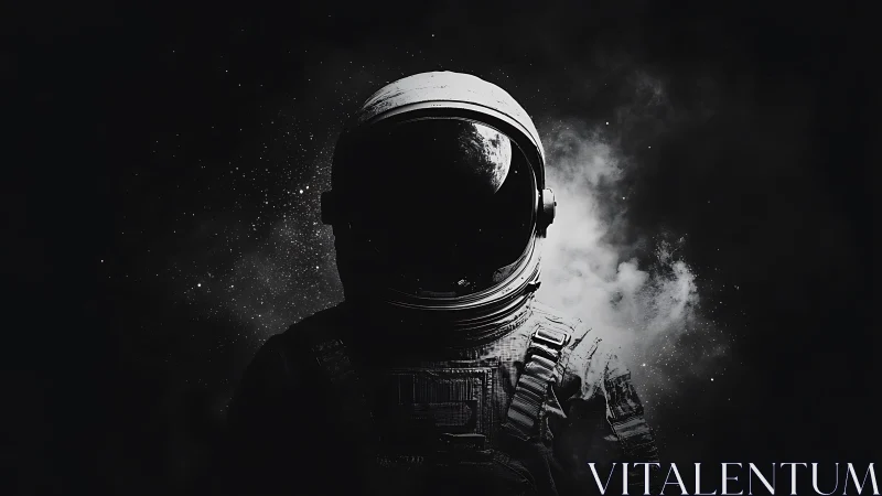 Solitude in starlit vacuum, an astronaut carved from night.