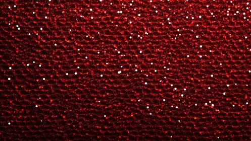 Red sequin surface with dense glittering bokeh texture.