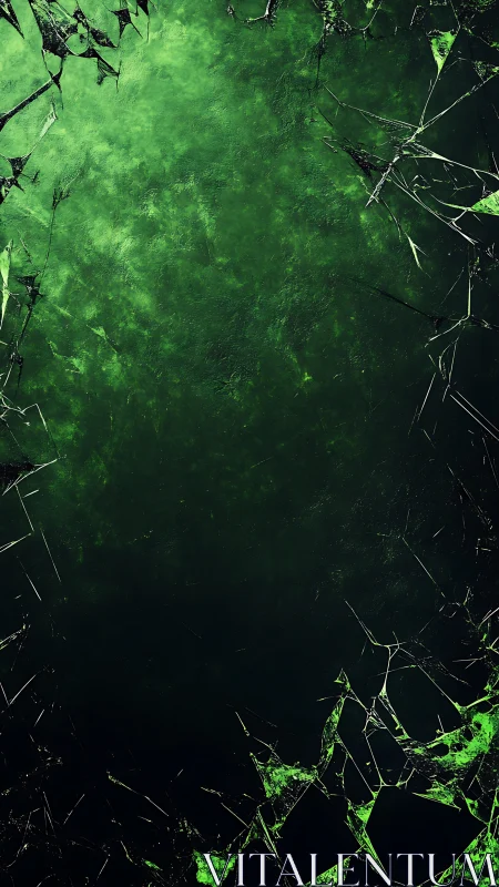 Shattered dark green abstract texture with broken edges.