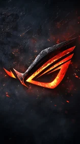 Metallic red gaming emblem on dark textured background.