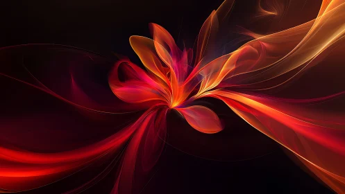 Abstract red and orange light burst on dark background.