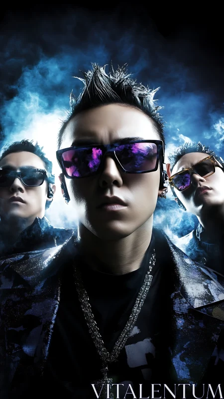 Electric trio strides forward in bold neon-lit confidence