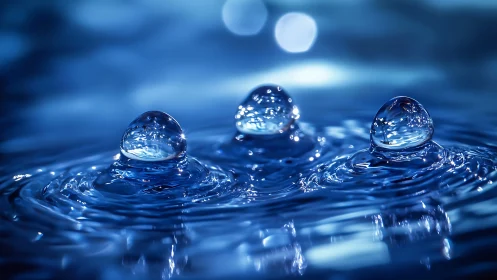 Three glassy droplets rise like tiny moons from midnight water