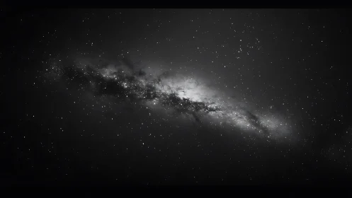 Monochrome galactic disk with dense stellar core banded centrally.