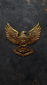 3D gilt imperial eagle crest on dark patinated stone field.