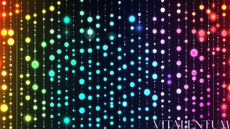Vertical rows of glowing rainbow dots on dark background.