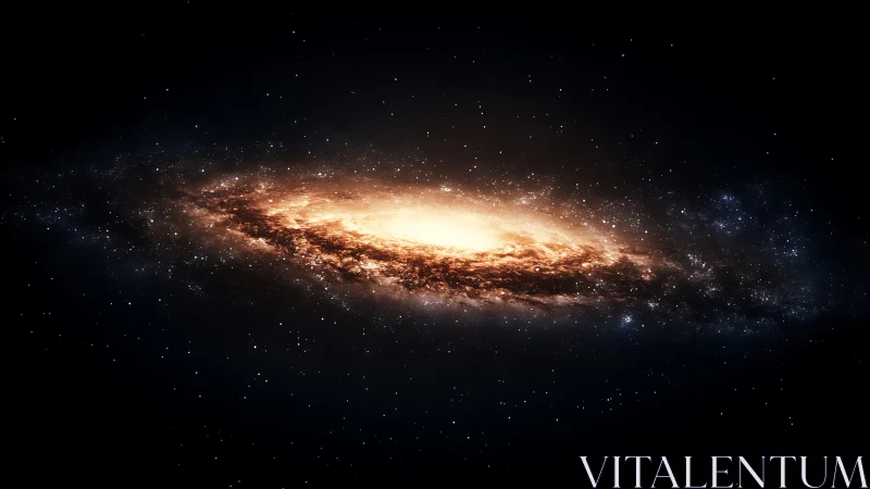 Golden spiral galaxy glows in the silent depths of space