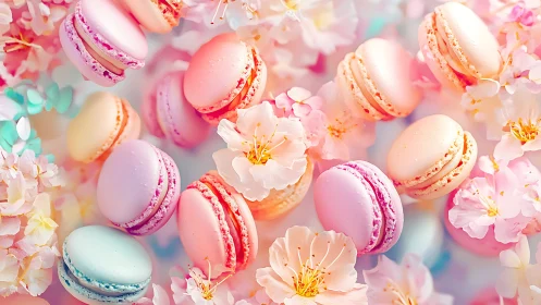Macarons Bloom: Pastel Dreams Swirled with Cherry Blossoms