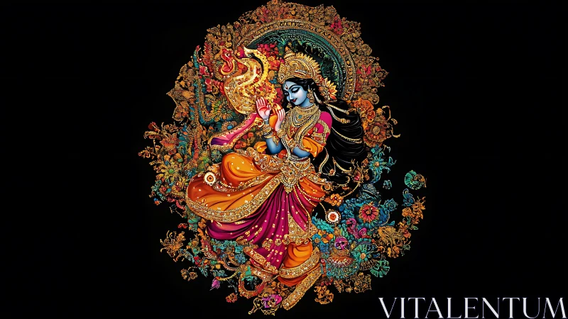 Ornate digital artwork of mythic dancing deity figure.