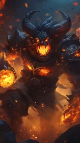 Armored hellfire demon with molten core and blazing gauntlets