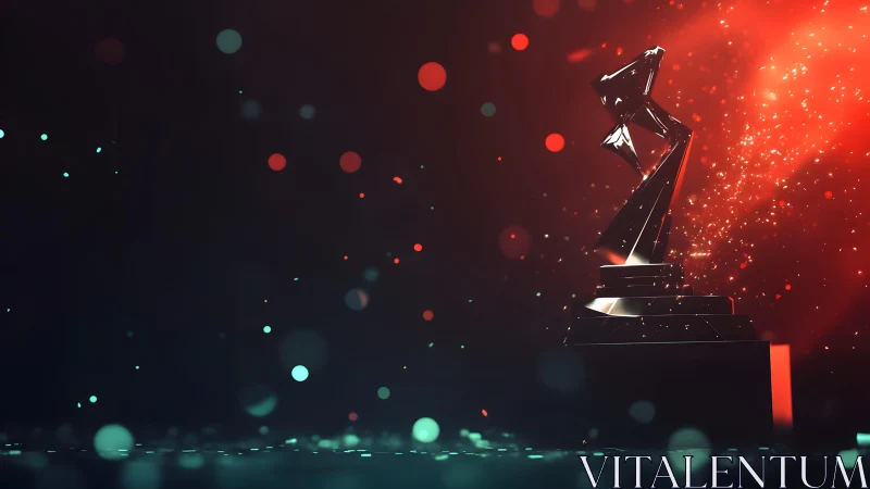 Abstract Geometric Trophy with Sparkling Red and Blue Lighting.