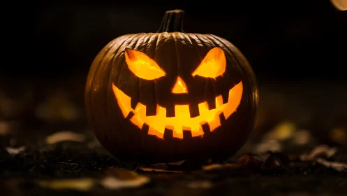 Photorealistic jack-o’-lantern with dramatic low-key lighting.