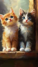 Two Fluffy Kittens: Orange and Calico Rendered in Oil Paint