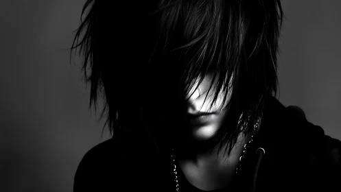 Moody portrait of a thoughtful person in soft shadows.