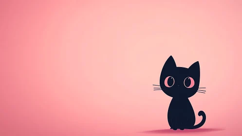 Black Cat Silhouette with Pink Eyes on Gradient Background.