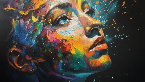 Profile view of multicolored abstract human face painting.