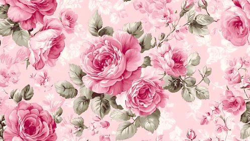 Pink Garden Roses with Soft Green Foliage.