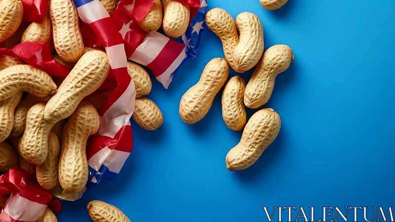 Peanuts with red white blue wrapper on bright blue backdrop.