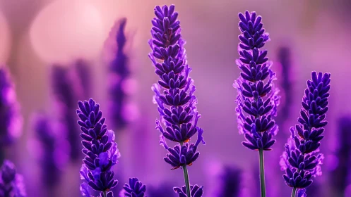 Shallow-focused floral spike formations with chromatic purple gradients in bokeh composition
