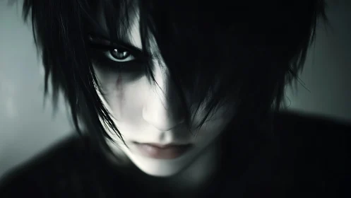 High-contrast digital portrait of brooding monochrome youth.