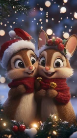 Festive chipmunk duo share cozy joy in snowy Christmas glow