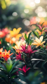 Garden's Vivid Symphony: Where Petals Sing Beneath Golden Bokeh