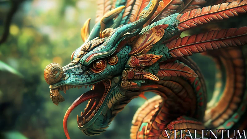 Rendered feathered dragon head displays ornate surface detail