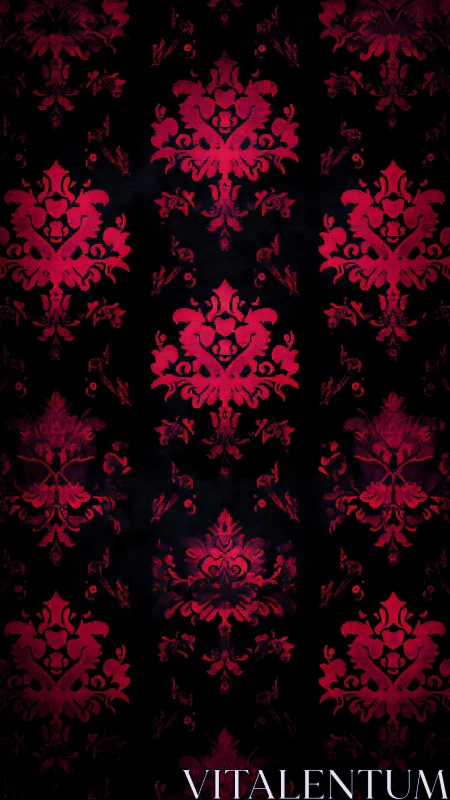 Velvety red damask pattern glowing over inky black.