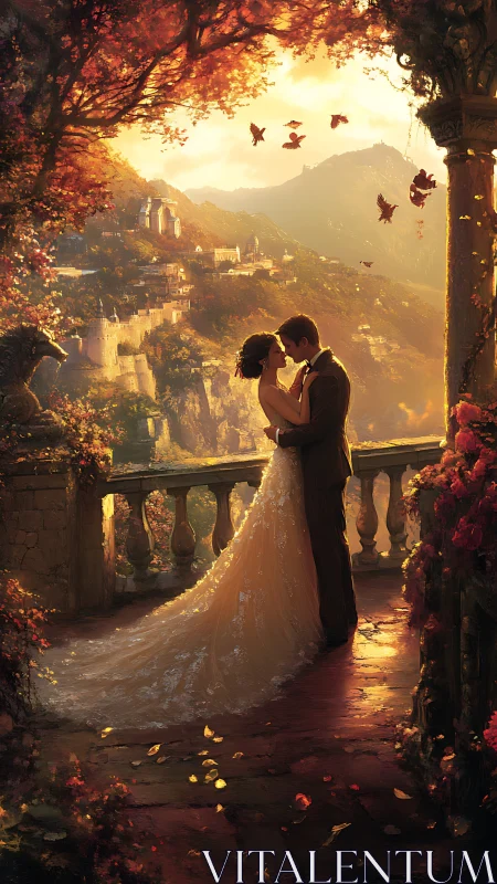 Golden Hour Romance: Lovers Dance Beneath Autumn's Fiery Cathedral