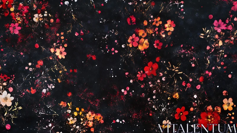 Dark Floral Composition with Radiant Blooms Against Midnight Background.