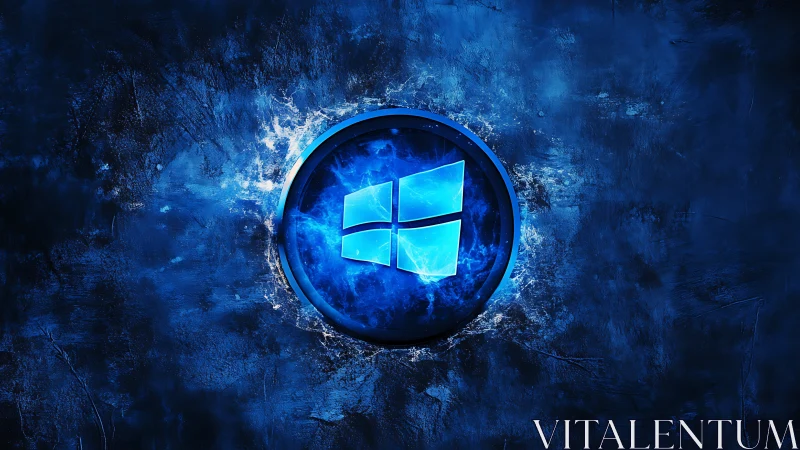 Luminous blue window emblem over textured cosmic field.