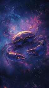 Celestial crab drifts through nebula tides in deep cosmos.