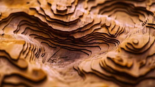 Layered wooden topographic model with carved terrain