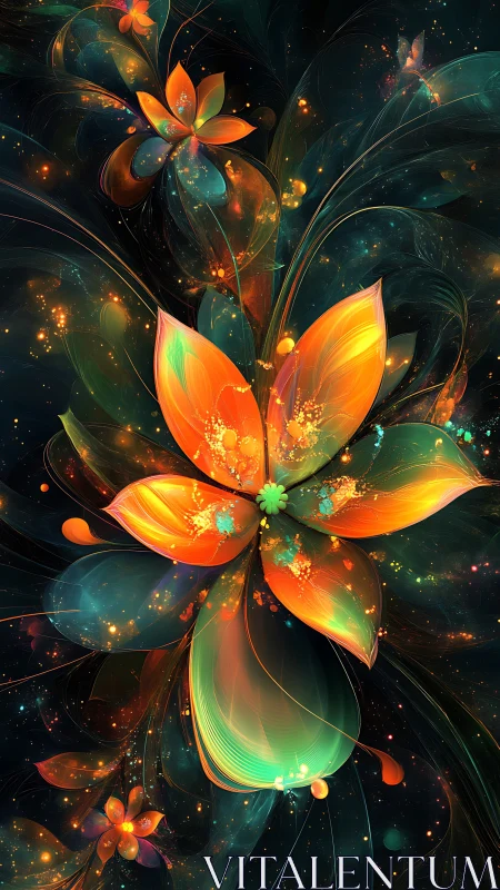 Luminous fractal blossom with teal and amber energy petals.