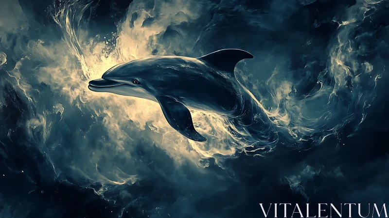 Celestial dolphin surges through luminous storm currents.