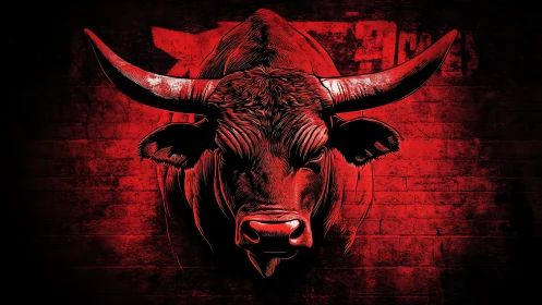 Scarlet bull portrait with high-contrast engraved detailing.